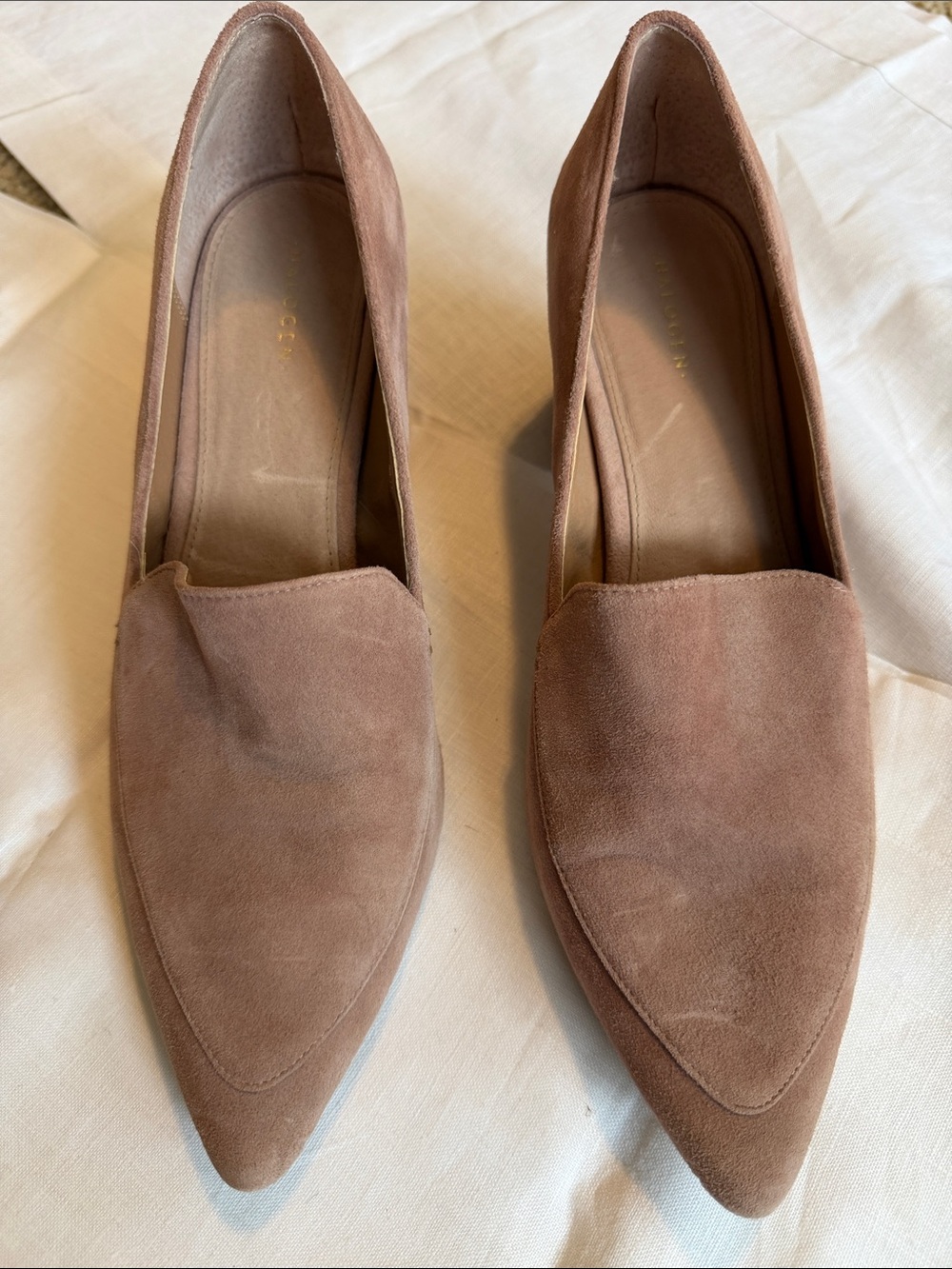 Halogen Taupe Suede Pointed Toe Loafers